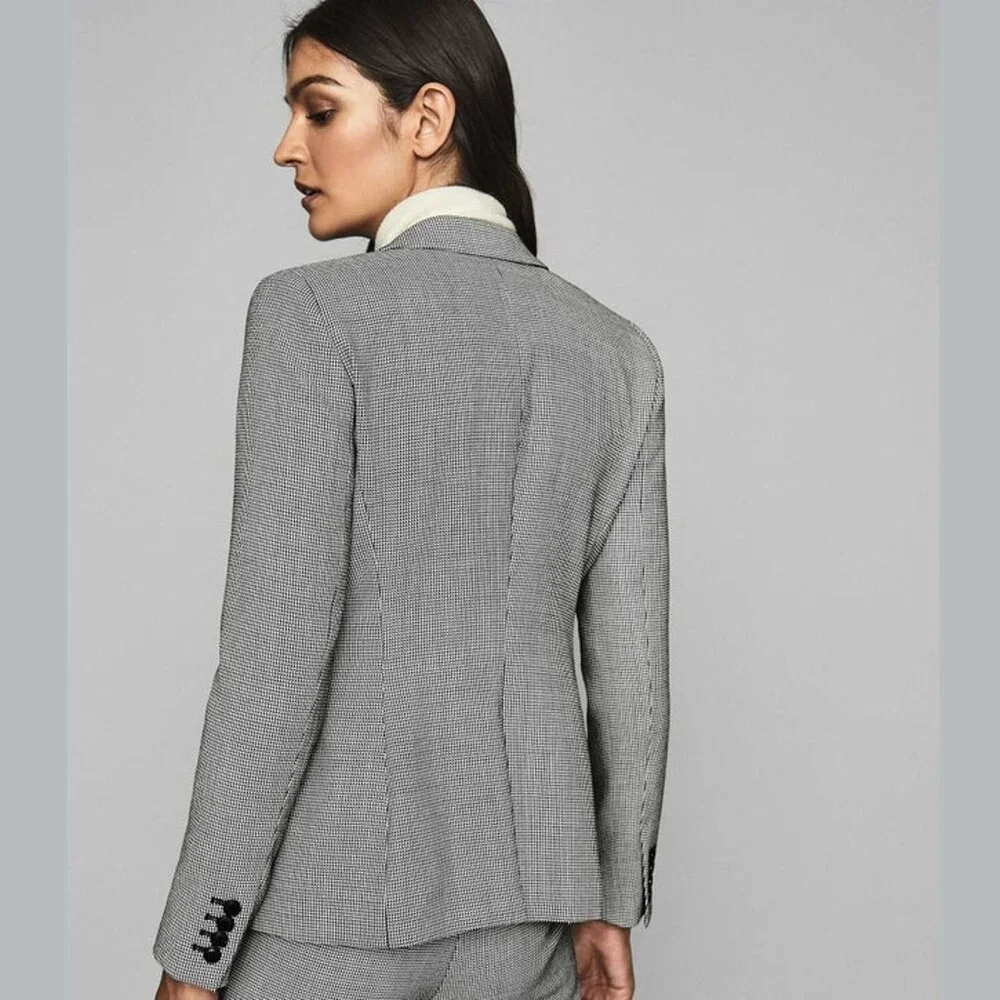 CHIC NWT $445 REISS ROMY BLAZER - BLACK / WHITE CHECK - SIZE 6 - Picture 2 of 10